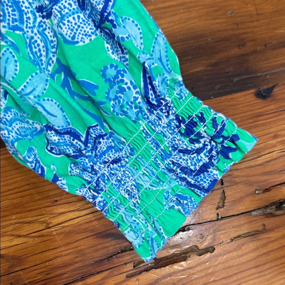 Lilly Pulitzer Vibrant Blue Floral Of The Shoulder Blouse Top Shirt Size Large - Picture 8 of 10